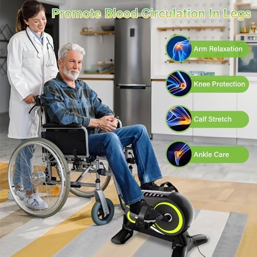 Mini Exercise Bike, Motorized Under Desk Pedal Exerciser Leg/Arm Cycle for Senior, Auto&Manual Mode, Adjustable Speed, LCD Display, Remote Control