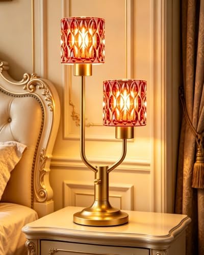 Mid Century Modern Table Lamp Dimmable Red Glass Vintage Lamp Gift