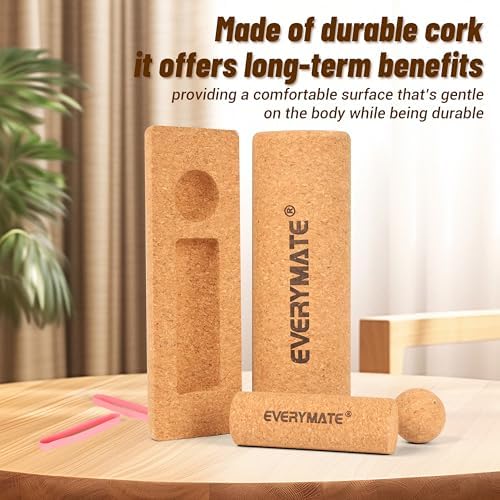 EVERYMATE Cork Balance Board Kit, Foot & Ankle Strengthener with Massage Roller/Ball,Balance Board Half & Half-Moon Ball, for Enhance Mobility & Prevent Falls Improve Foot Function for Home/Office/Gym