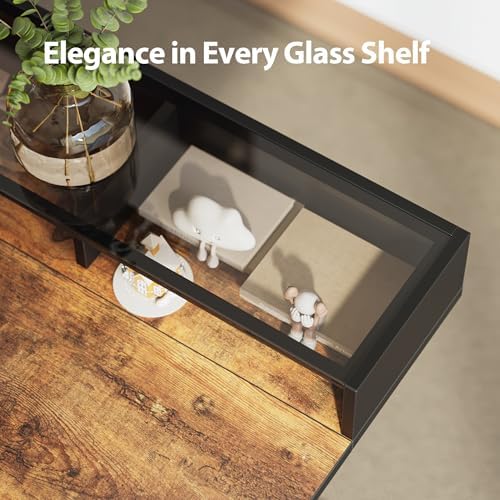 Agilestic 48*24 Inch Electric Standing Desk with Glass Shelf, Rustic Brown