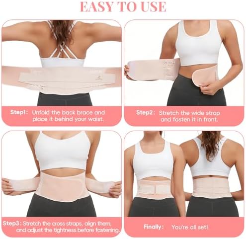 RANDY SUN Ultra Thin Back Braces for Women, Adjustable Lower Back Waist Support Wrap Under Clothes Compression Lower Lumbar Support Belt Breathable Brace, Pink, Medium