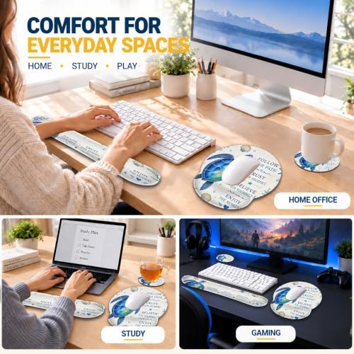3 Piece Wrist Rest Mouse Pad Set with Keyboard Support Blue Sea Turtle