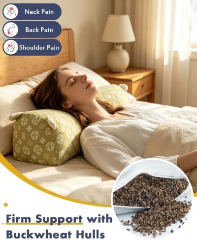 Buckwheat Cervical Neck Pillow Adjustable Hard Roll Pillow for Neck Relief