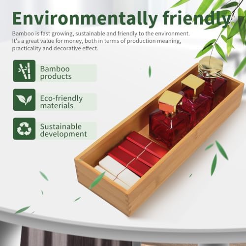 Bamboo Drawer Organizer - Kitchen Drawer Utensil Organizer Office Supplies Desk Organizer Makeup Silverware Tray Flatware Organization 12"*4"*2"