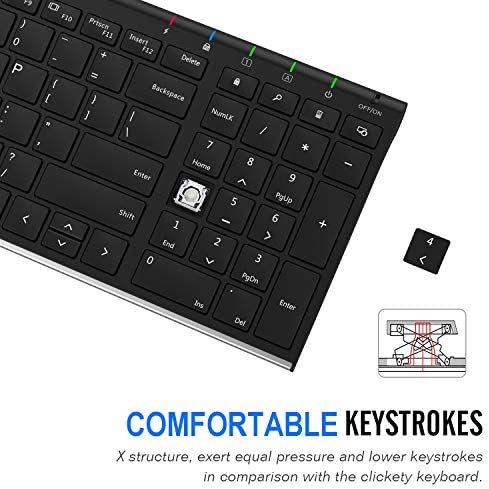 Arteck USB Wireless Keyboard Stainless Steel Ultra Slim Keyboard with Numeric Keypad for Computer/PC/Laptop and Windows 11/10/8 Rechargeable Battery