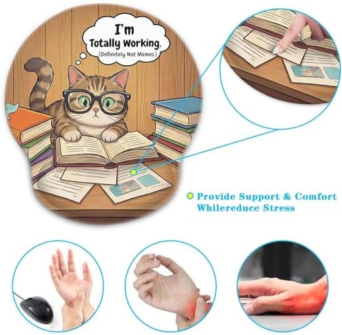 Britimes Ergonomic Mouse Pad with Wrist Support, Reading Cat