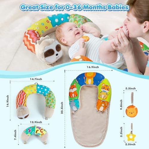 URMYWO Tummy Time Activity Mat - Cozy Tummy Time Mat for Newborn 0-12 Months, Breathable Soft Infant Baby Sit Me Up Floor Seat Early Sensory Development Play Toys Baby Registry Research Shower Gifts