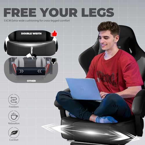 GTPLAYER Big and Tall Gaming Chair 400lbs Heavy Duty Office Chair with Footrest, High Back Pocket Spring Ergonomic Computer Chair for Adults, Wide Seated Cushion with Linkage Armrests, Leather Black