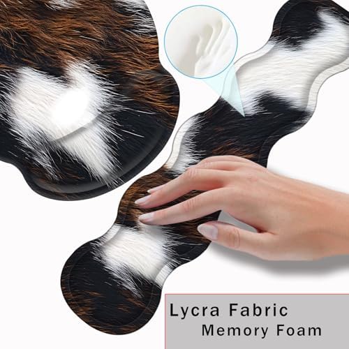 Mouse Pad,Large Pink Desk Mat, 4in1 XXL Mousepad + Keyboard Wrist Rest+Mouse Wrist Rest+Coaster Set with Ergonomic Desk Pad for Home Office Table Computer-Cute Cowhide Brown Black Cow