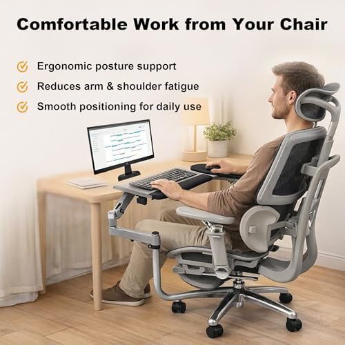 Chair-Mounted Keyboard & Mouse Tray Stand for Gaming and Work, 360° Rotating Height-Adjustable Laptop Mount with Gas Spring ARM