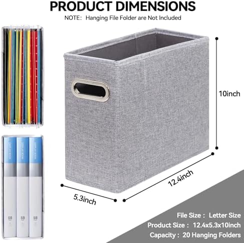 2 Packs Letter Size File Organizer, File Folders Organizer, Fabric Storage Box, Collapsible Paper Organizer with Metal Handle, Smooth PVC Rails, Only Box (Gray)