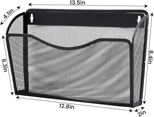 Gawerk Mesh Hanging Wall File Holders, Metal Vertical Wall Basket Mail Organizer for Office/Home (Black, 2 Pack Wall Mounted)