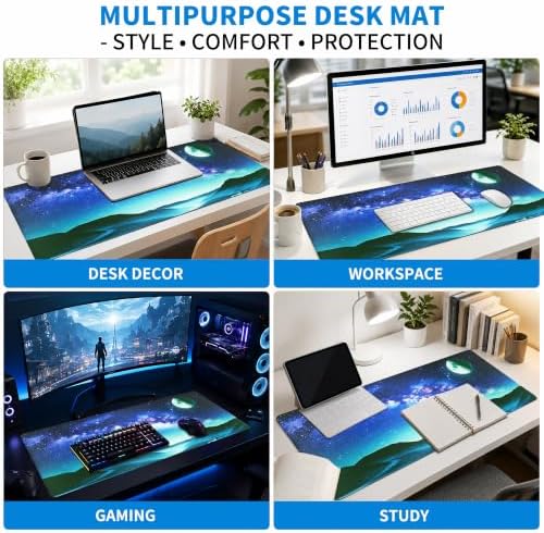 Extended Galaxy Full Moon Desk Mat, XXL Large Gaming Mouse Pad, Moon Starry Sky Stitched Edges Waterproof with Non-Slip Rubber Base for Computer Keyboard Laptop Work Home Office 35.4"x15.7"