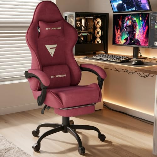 Ferghana Ergonomic Velvet Gaming Chair with Massage, Footrest & Reclining High Back, Racing Style Computer Desk Chair for Adults, Home Office Use, Red
