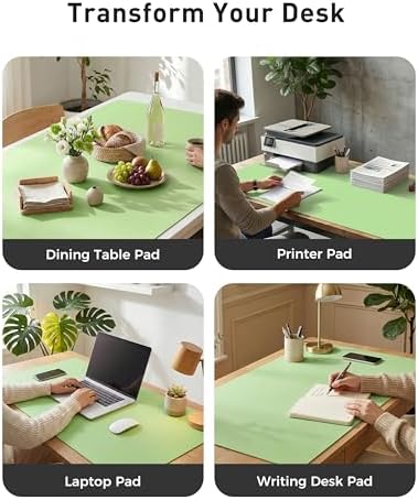 Aothia Faux Leather Desk Mat - Large Mouse Pad, Non-Slip PU Leather Blotter, Waterproof Writing Surface for Office and Home (Foam Green, 42" x 17")