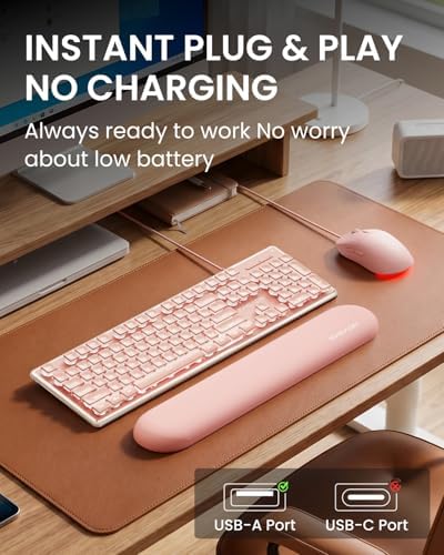 Wired Keyboard and Mouse Combo, White Backlit with Detachable Wrist Rest