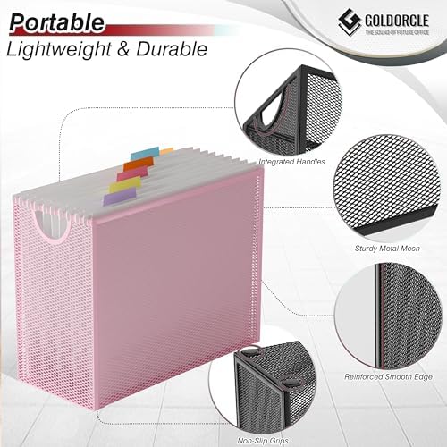 Letter-Size Hanging File Organizer (Pink, with 5 Grey Folders)