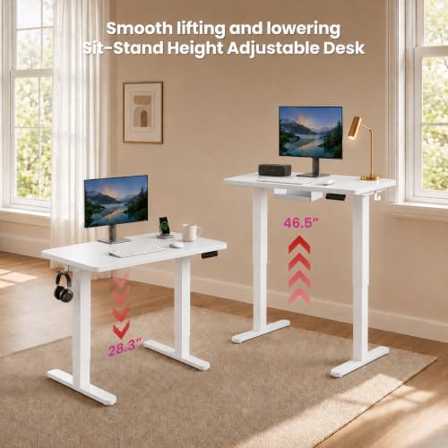 Electric Standing Desk, 32" x 24" Adjustable Height Sit Stand Desk, Small Space Workstation, Compact Computer Desk for Home Office, Stable Steel Frame (White)