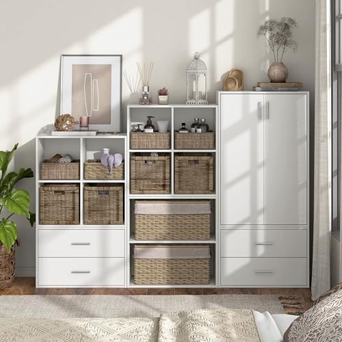 Homes: Inside + Out Apexa 4-Cube Storage Organizer Shelves, Stackable Wood Bookcase Fits Cubby Bins for Organization, Dorm Teen Room Decor & Home Office, White