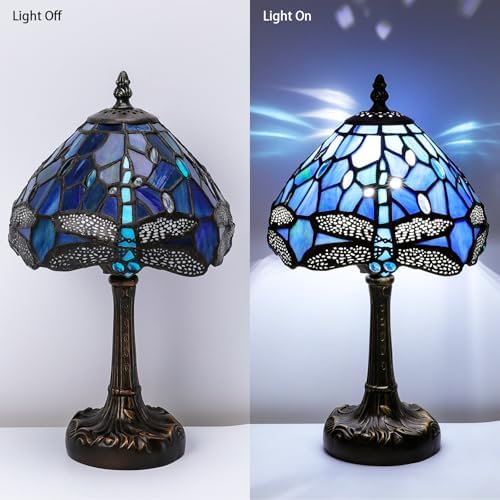 Tiffany Lamp Sea Blue Dragonfly Stained Glass Bedside Small Table Lamp