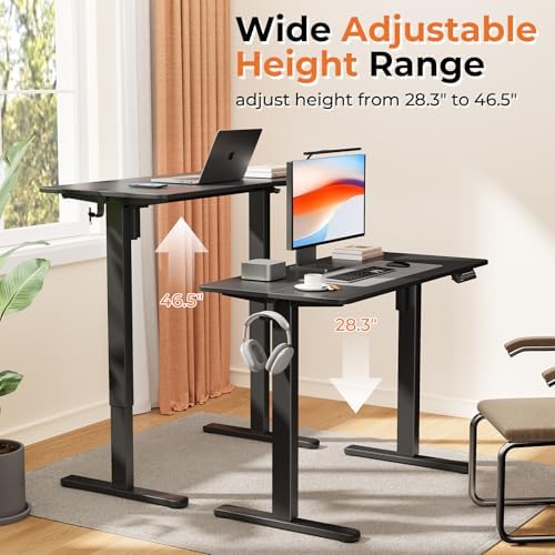40" Electric Standing Desk, Black Standing Desk with 2 Hooks