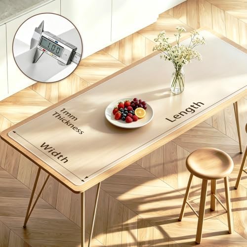 Custom Multisize 1mm Thick Clear Silicone Table Cover Protector - 35 in x 76 in Water Resistant Rectangular Vinyl Non-SlipDesk Pad for Coffee Table/Writing Desk