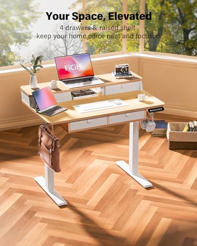 FiCiHi 40x24 Inch Electric Standing Desk, 4 Drawers, Adjustable Height Desk