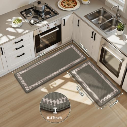 KIMODE Anti Fatigue Mats for Kitchen Floor Checkered Kitchen Rugs Sets of 2