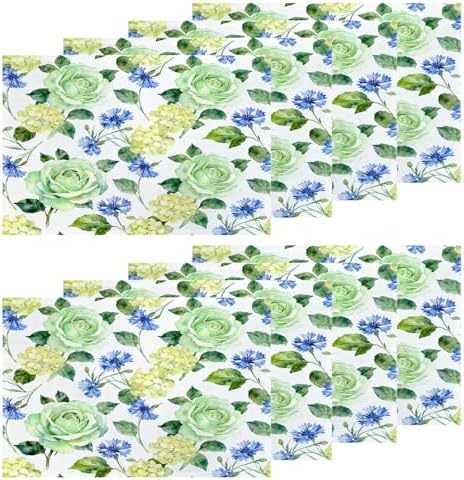 Shrahala Vintage Blue Set of 8 12 X 18 Inch Linen Placemats, Pink Flower The of Rose Hand Draw Watercolor Burlap Table Mat Washable Double Layered Heat Insulation for Indoor/Outdoor