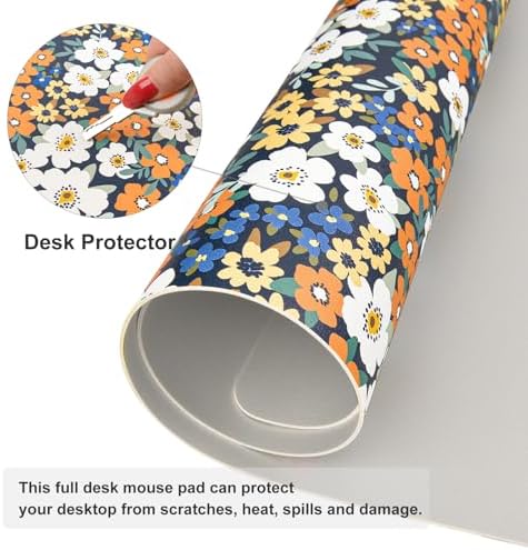 Faux Leather Large Mouse Pad, Office Desk Mat, 31.5"x15.7", Ditsy Flowers