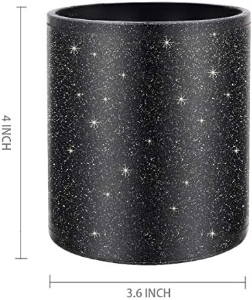 Pen Holder for Desk,Stand for Office Luxury Glitter Pencil Cup for Women Men Leather Organizer for Adult Teen, Black