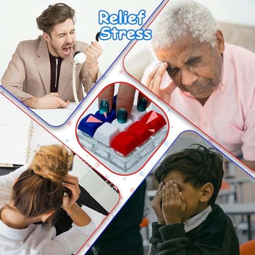 9 in 1 Keyboard Fidget Keychain Toy for Adult Kids to Stress Relief, 4th of July Keyboard Decompression Button Finger Clicker Toys, Patriotic Cube Mechanical Fidget Gifts for Office Home