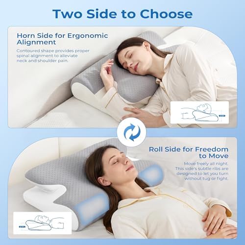 BDEUS Ergonomic Cervical Pillow for Side Sleepers, 2-in-1 Contour Orthopedic Memory Foam Pillow for Neck Shoulder Pain Relief, Sleep Apnea, Anti Snore, Pillow with Arm Rest, Head Cradle, Grey