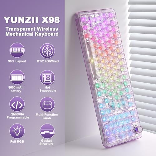 YUNZII X98 Wireless Mechanical Keyboard with Knob (Purple, Snow Switch)