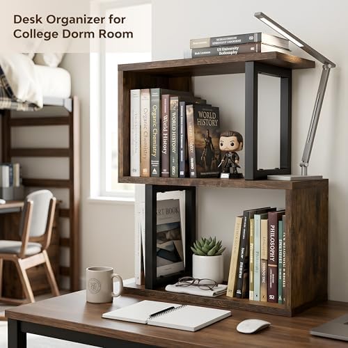 Desk Organizer & Desk Hutch Shelf, Wood, Rustic Brown