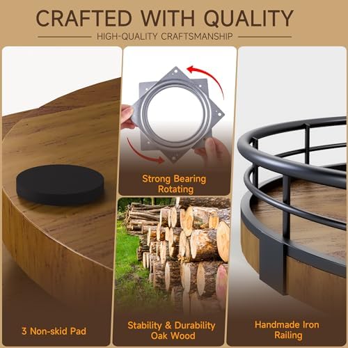 AMH 18-Inch Farmhouse Oak Lazy Susan Organizer, Walnut Finish