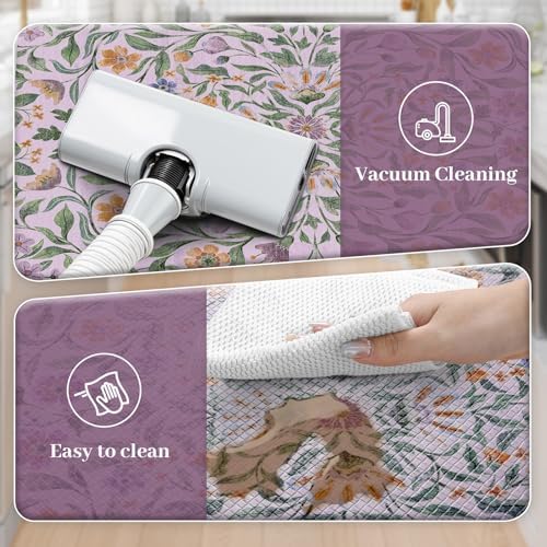KIMODE Anti Fatigue Kitchen Mat,Cushioned Boho Flower Kitchen Rug Sets of 2