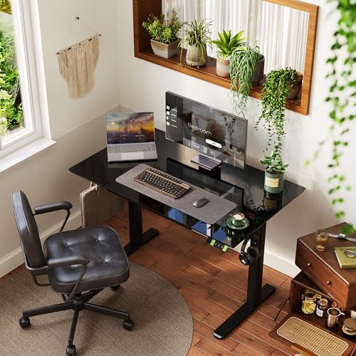 INNOVAR Glass Standing Desk with Drawers 40×24 Inch Black