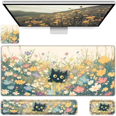 Desk Mat, Large Gaming Mouse Pad with Wrist Rest, 4in1 XXL Mousepad+Keyboard Wrist Rest+Mouse Pad Wrist Support+Cup Coaster Set Ergonomic Computer Desk Arm Wrist for Decor Home Office Women