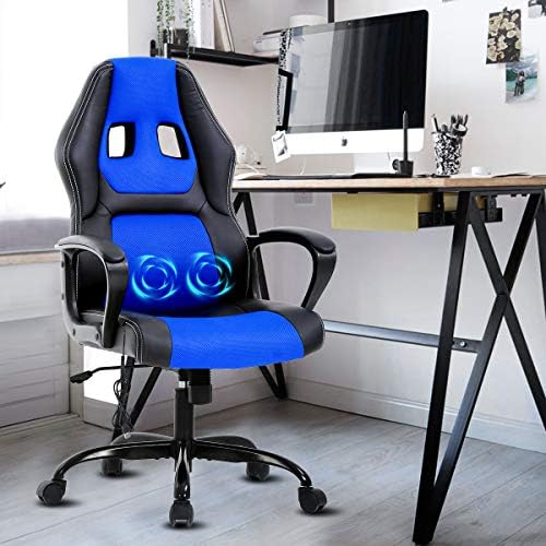 Dkeli Gaming Chair Computer Chair Office Chair Ergonomic High Back Massage PC Desk Chair with Lumbar Support & Padded Armrest Racing Style Cheap Adjustable Swivel Chair for Women Men Adult, Blue