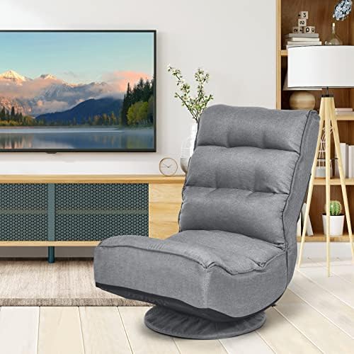 COSTWAY Folding Floor Chair, Adjustable 5-Position Swivel Gaming Chair