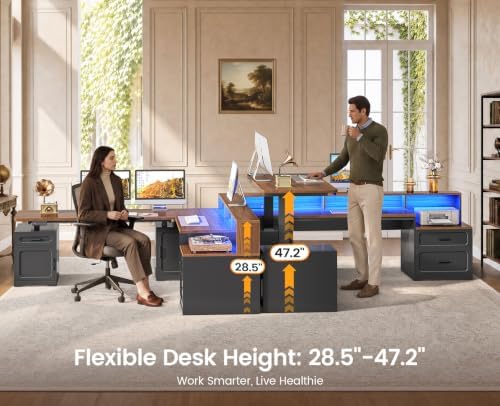 SEDETA Farmhouse L Shaped Standing Electric Desk with Storage, Black