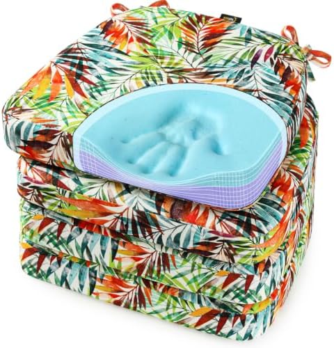 SUNROX Cooling Gel Memory Foam Chair Cushions, 2.6" Thick U-Shaped Dual-Layer Comfort Dining Chair Pads, Non Slip Seat Cushion with Ties for Indoor Kitchen Office 17"x16" Set of 4, Bamboo Palm