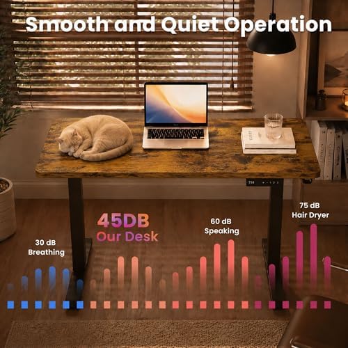 35" x 20" Electric Standing Desk, Compact Height Adjustable Desk for Small Spaces, Small Ergonomic Sit Stand Workstation for Home Office Bedroom Apartment (Rustic Brown)