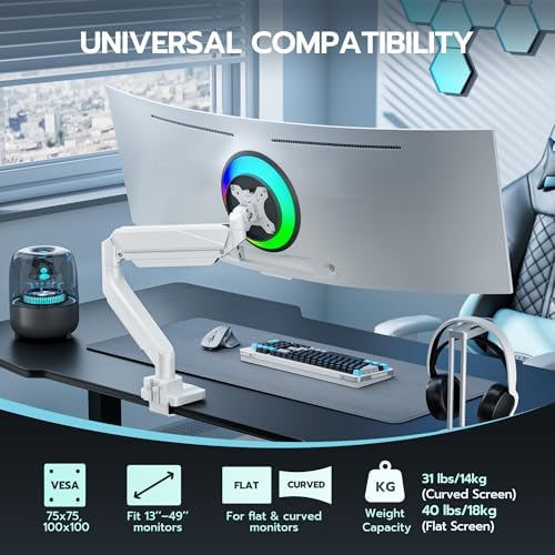 Heavy Duty Single Monitor Mount for 13"-49" Curved Screens, White