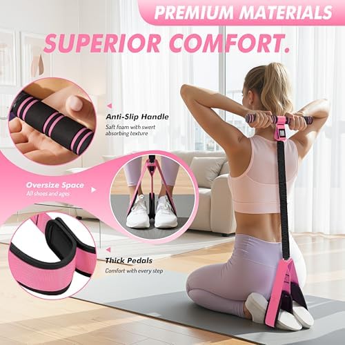 Pedal Resistance Band with Handle | Upgraded 55LBS Exercise Resistance Bands for Core, Abs, Legs, Glutes, Arms, Strength, Physical Therapy, Pilates, Sit Up Workout Equipment for Women Home Gym