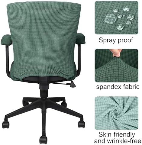 Tallew Office Chair Covers Set Computer Universal Protective Stretchable Chair Seat Covers Desk Armrest Slipcovers Pads Office Cushion Backrest for Rotating(Green)