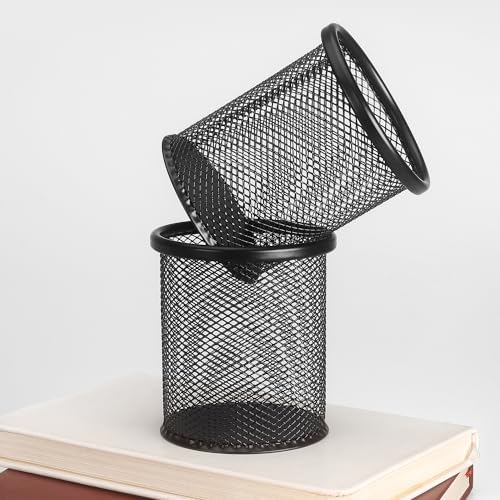 Tamaki Pen Holder Cup for Desk, Wire Mesh Pencil Cup Holder, Black