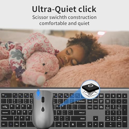 Slim Silent Full Size Wireless Keyboard Mouse Combo Grey2 Pack