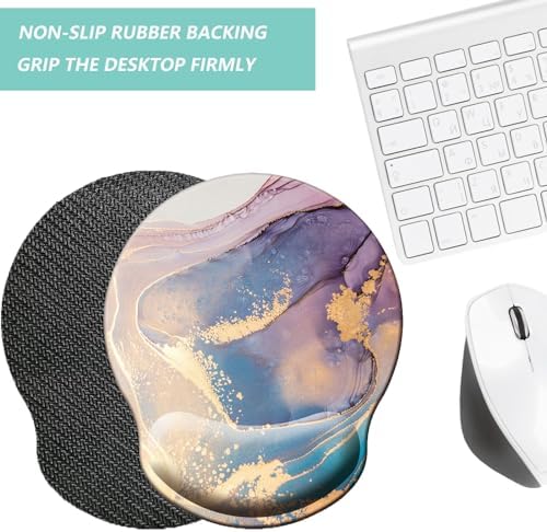 Mouse Pad with Wrist Support, Ergonomic Mouse Pad with Memory Foam Wrist Rest Cushion, Non-Slip Rubber Base Gaming Mice Pad for Home Office Computer Laptop, Colorful Marble